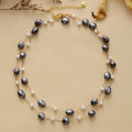 Boho Chic Lariat Necklace Stainless Steel Gold Plated Pearl Hematite Floral Flower Beads Romantic Wedding Party Jewelry Orthodox