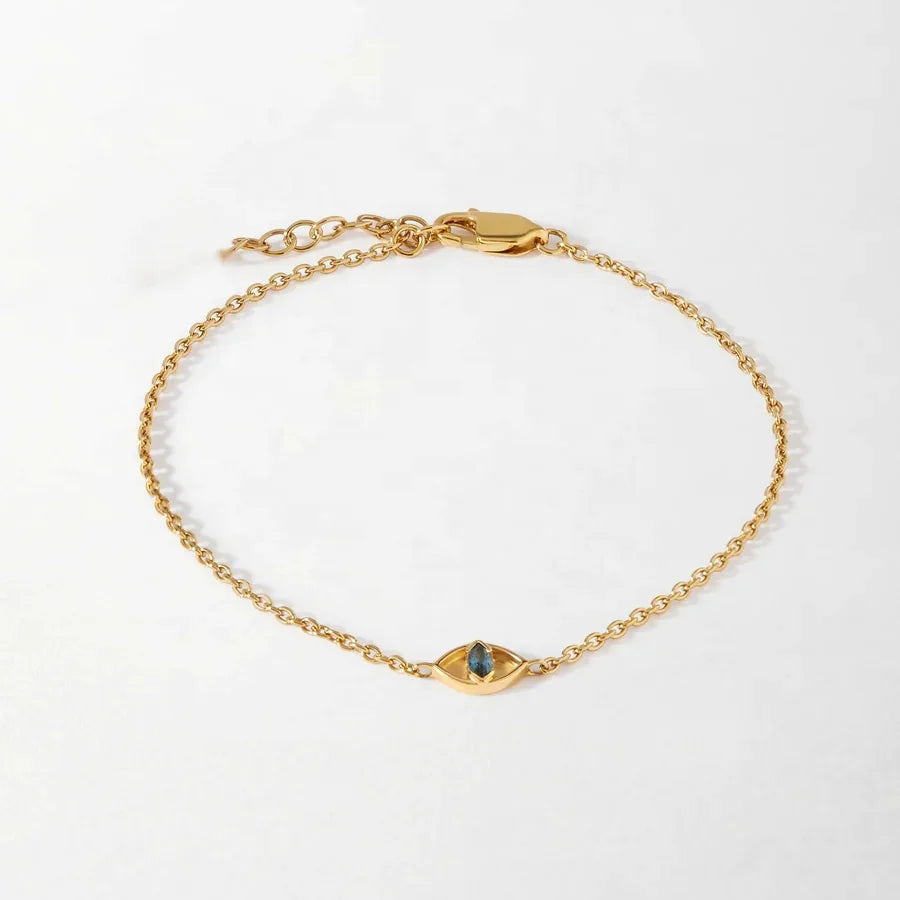LOZRUNVE Boho Fashion Jewelry 925 Sterling Silver Marquise Evil Eye Charm Link Chain Bracelet Women
