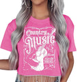 Women's Graphic Print Rhinestone Crop T-Shirt Fashionable Breathable Knitted Summer Casual Style