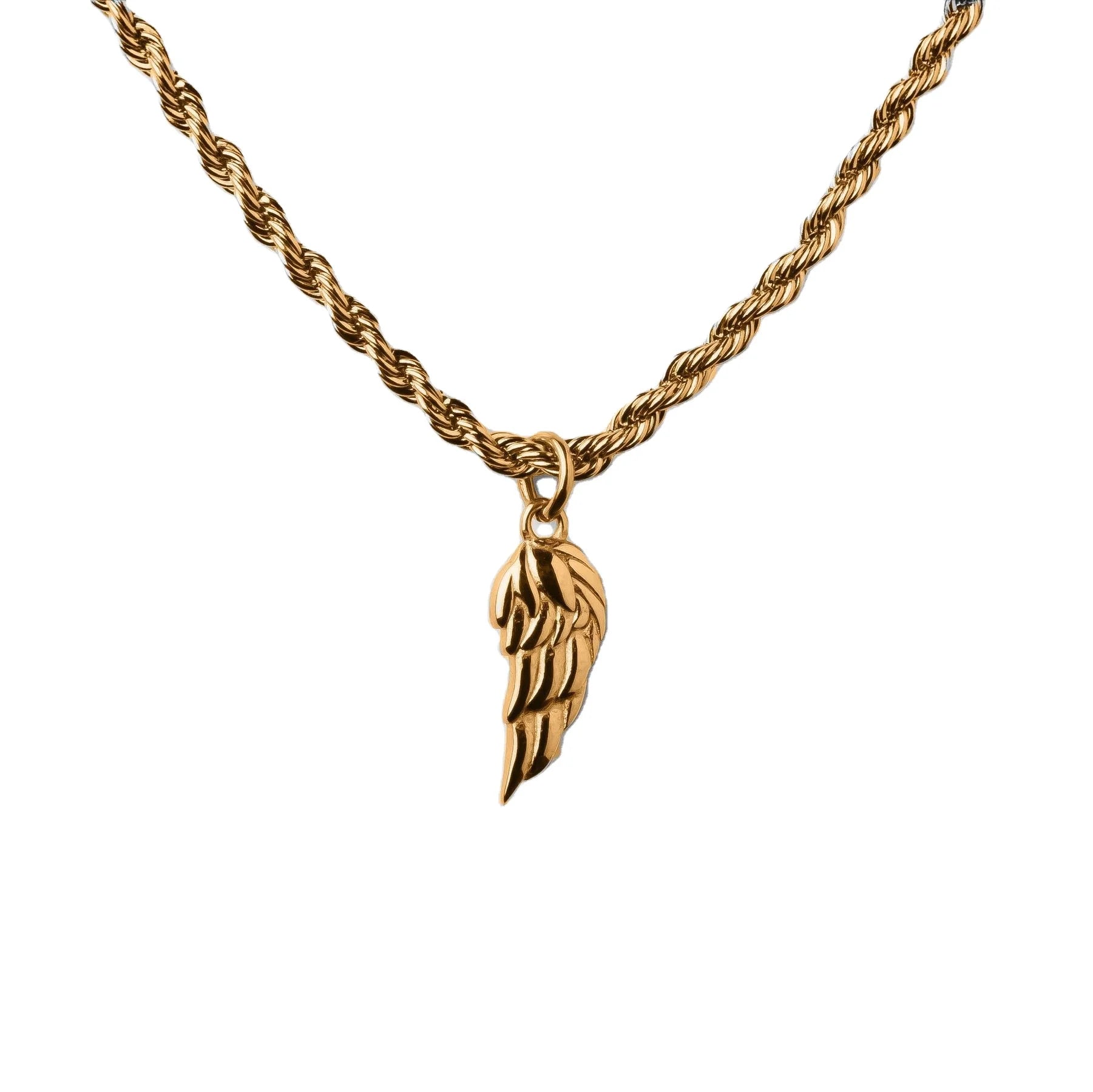 Fashion Men Jewelry Stainless Steel Gold Hip Hop Feather Wing Pendant Necklace