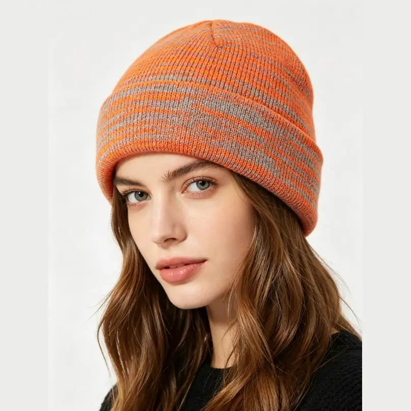Custom Logo Autumn Winter Outdoor Sports Running Hats Reflective Beanie Hat for Women Men