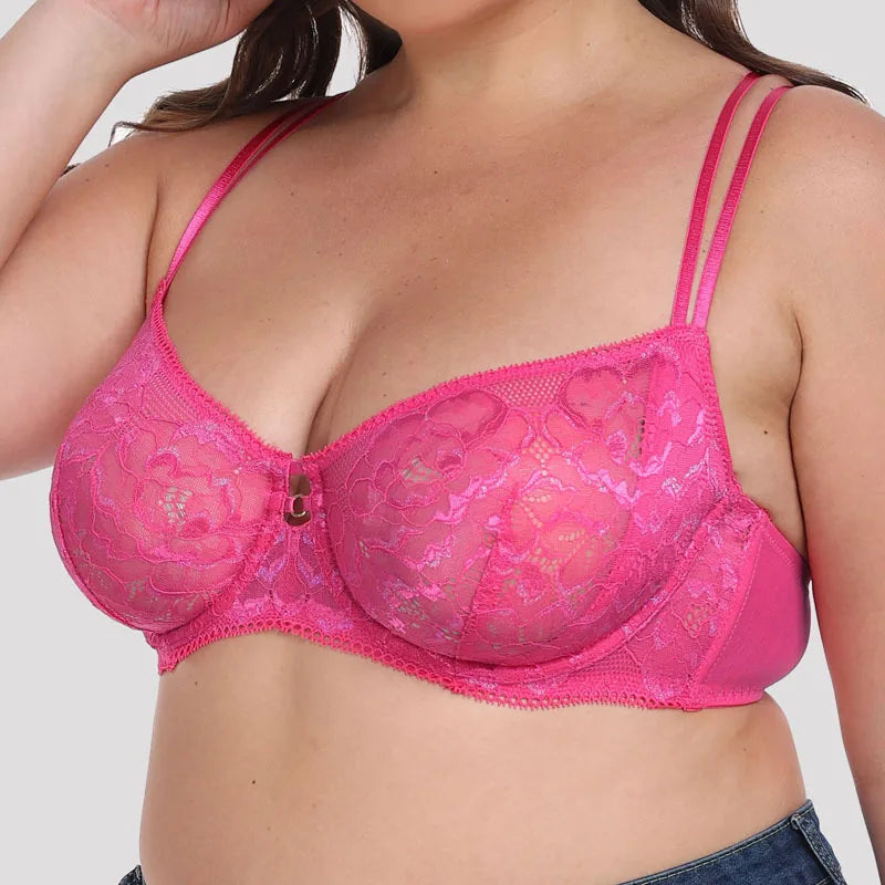 Lingerie Women Underwire 3/4 Cup T-Shirt Bra Pink Translucent Sexy Lingerie Underwear Lace Bra for Women