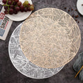 Round PVC Bamboo Leaf Western Table Mat Hollow Metallic Pressed Vinyl Placemat for Wedding Hotel Dining Table Decoration