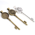 20mm Inner Size Antique Silver Plated Key Style Cabochon Base Setting Charms Pendant Blank Bezel Trays