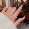 Light Luxury Opal Ring for Women Opening Adjustable Index Finger Ring Minimalist Geometric Elastic Multi Beaded Pearl Rings