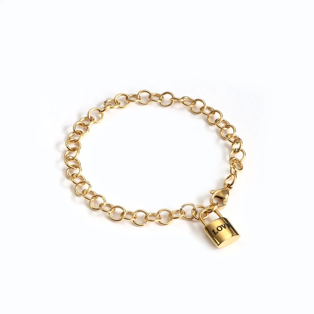 Gold Lock Charm Bracelet Minimalist  Chain Jewelry for Women Fashion Statement Adjustable Link Gift Trendy Accessories