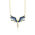 Damila Handmade Silver Jewelry Zircon Charm Necklace Gold Plated Dainty Blue Black Cz Angel Wing Pendant Necklace