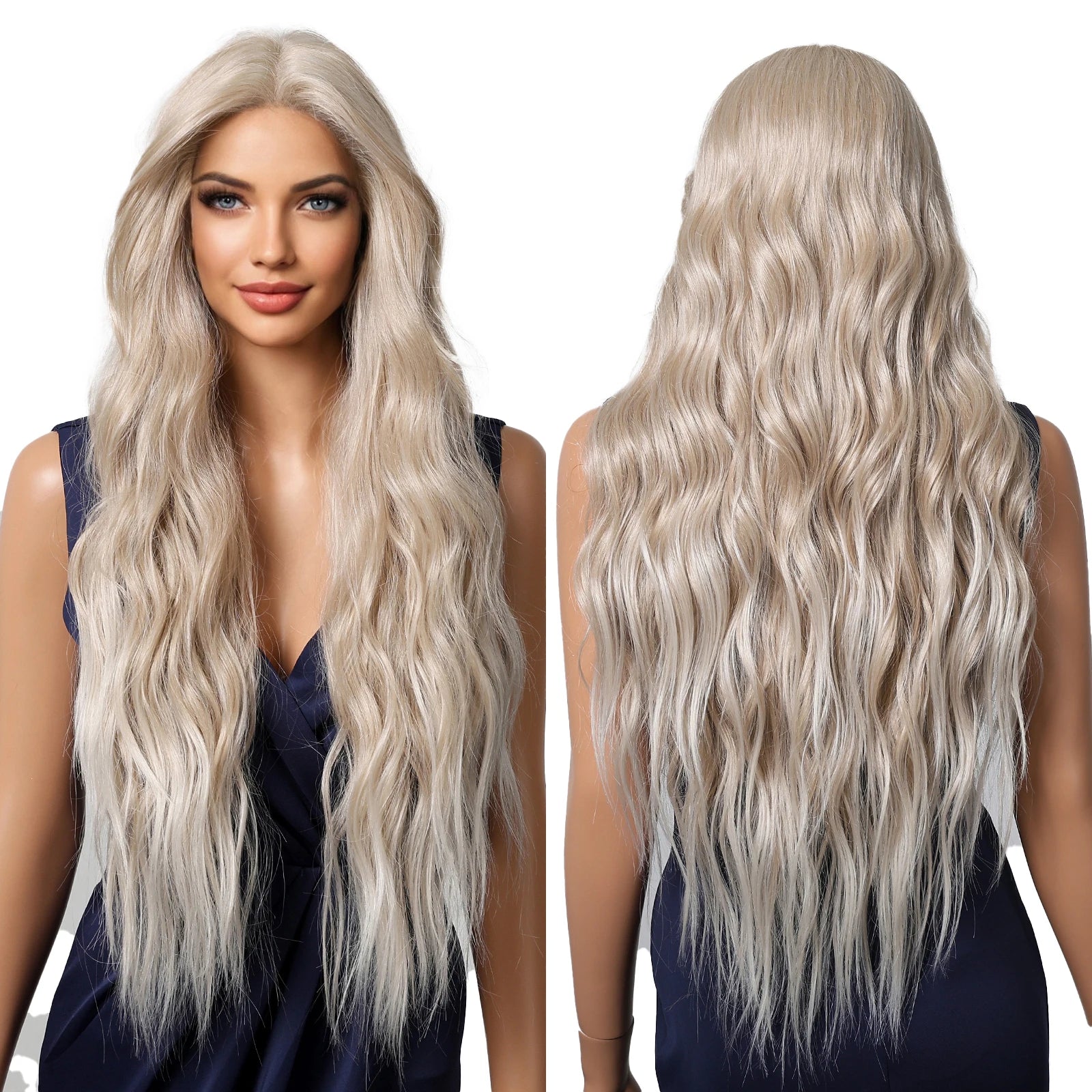HAIRCUBE Blonde Long Curly Lace Front Wigs Ombre Light Golden Silky Synthetic Wigs for Cosplay Daily High Density 13*6 Lace Wig