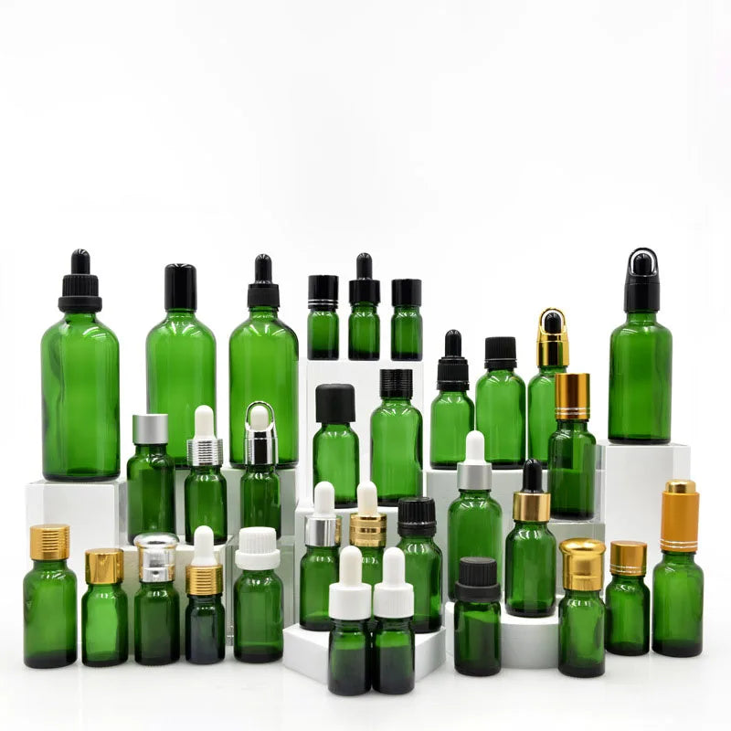 Empty Essential Oil Eye Glossy Cosmetic Dropper Green Glass Bottles for Sale