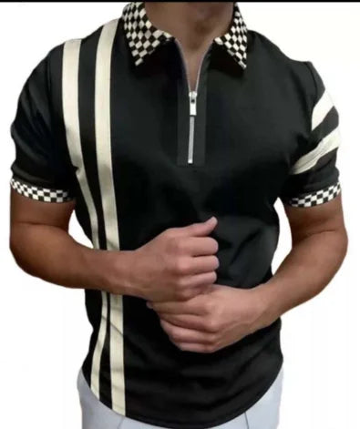 Mens Polo Shirts Zip Slim Fit Knit Short Sleeve Casual Golf T-Shirts Stretch Soft Pullover Shirts