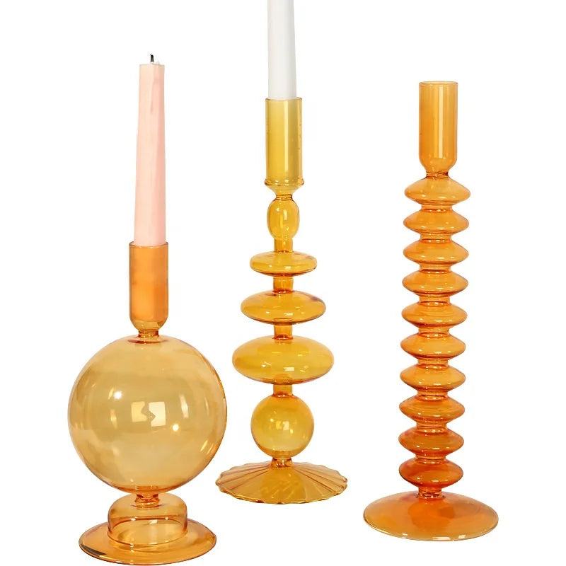 Borosilicate Hand Blown Colored Candle Stick Stand Candlestick Living Room Desktop Nordic Home Decoration Glass Candle Holder