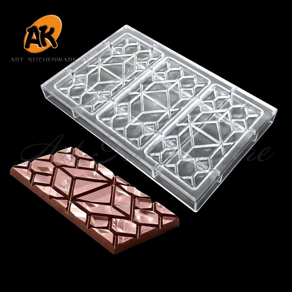 AK Wholesale Rectangle Plaid PC Polycarbonate Dubai Chocolate Bar Mold Plastic Hot Chocolate Sweet Candy Pastry Mould Tray #2004