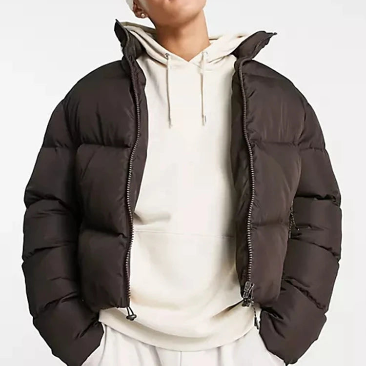 Hot Selling Black Unisex Winter Cotton Padded Zip up Puffer Jacket Outdoor Streetwear Bubble Puffer Jacket for Men