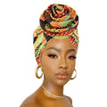 F0006 African Print Stretch Bandana Head Wrap Long Scarf Satin Floral Ankara Dashiki Women Party Turban Headwear Hat