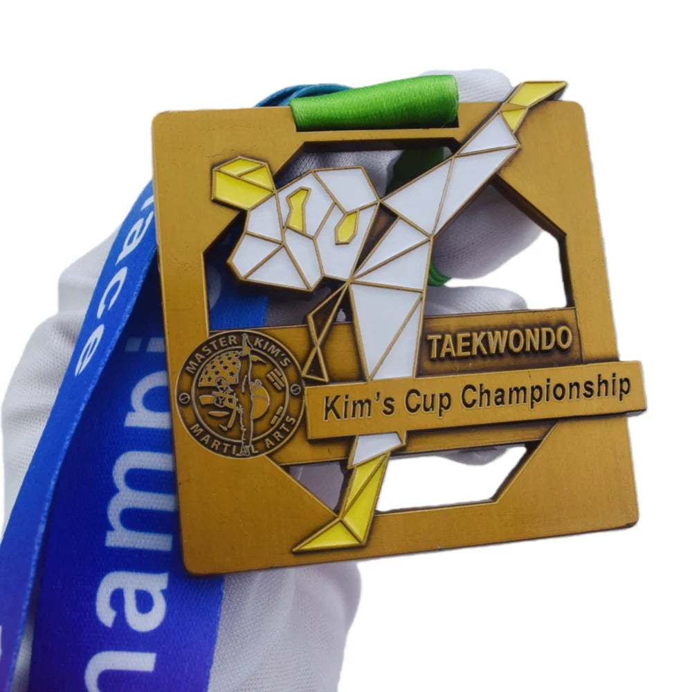 Promotional Customized Antique Gold Silver Kims Cup Championship Korean Taekwondo Alloy 3D Metal Medal for Competition