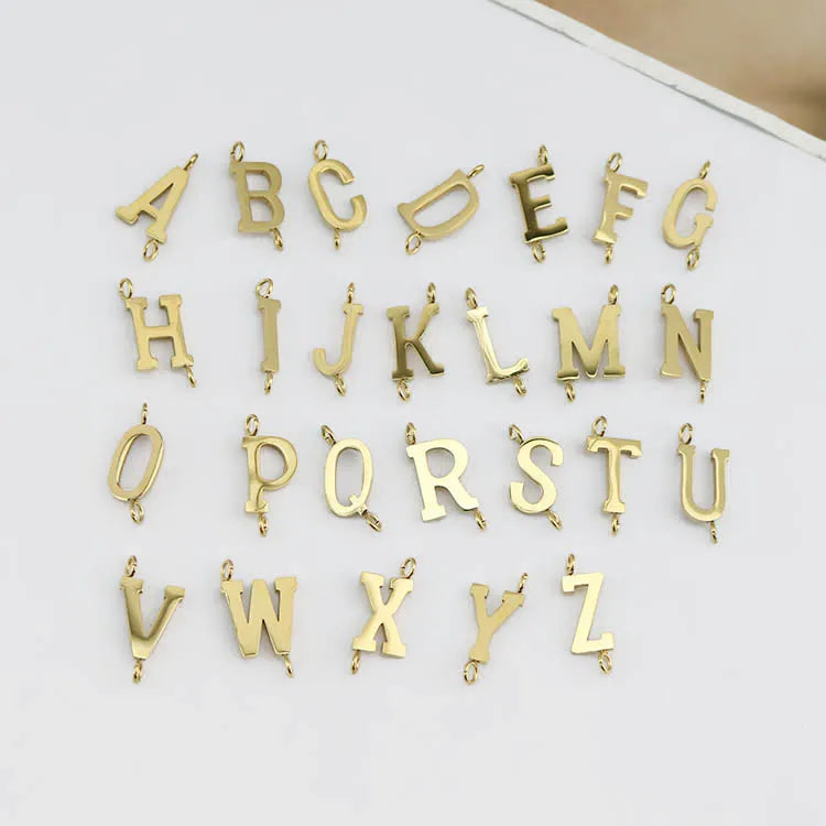 S1196 Dainty Mini Gold Plated Stainless Steel Alphabet Letter Initial Charm Pendants With Double Loops Bail for Necklace