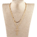Delicate Two Layer Gold Chain Necklace Cubic Zircon Flower Moon Arrow Charm Cross Pendant Choker Necklace