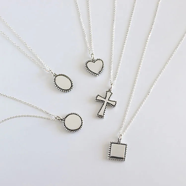 Geometric Minimalist Heart Pendant Necklace Small Cross Sterling Silver 925 Necklace