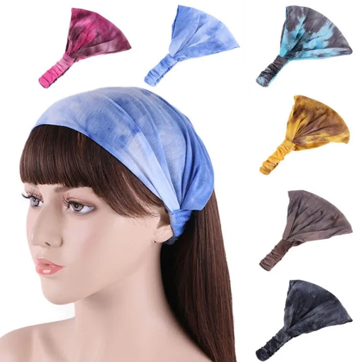 Tie Dye  Headband with Button for Women Ear Protection Elastic Headband Holder Turban  for Nurses
