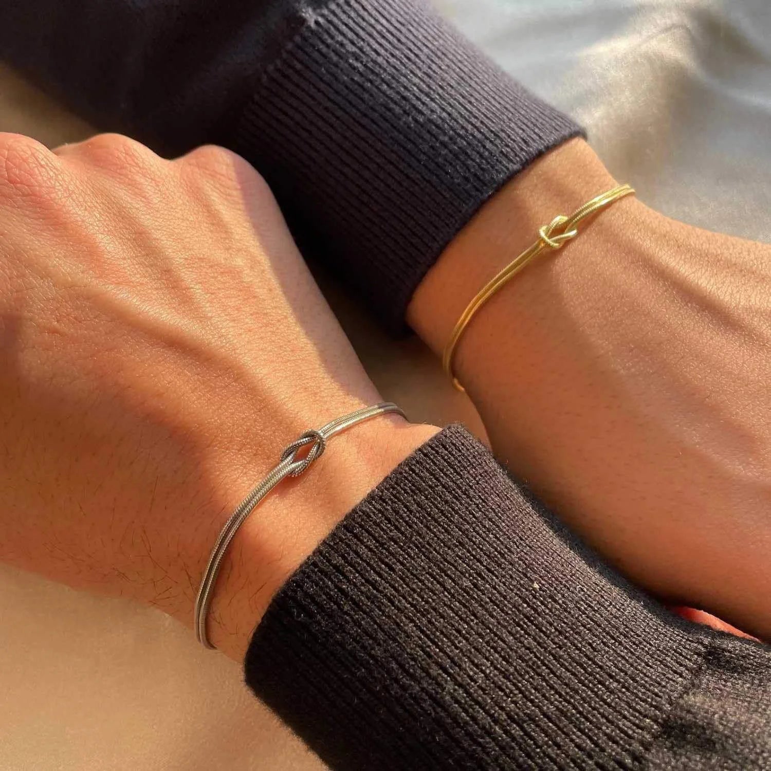 Unisex Love Knot Couple Bracelet Snake Chain Knot Necklace Bracelet for Couple
