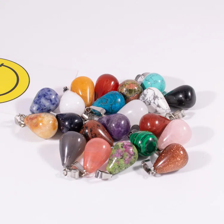 Huiying Crystal Stone Necklace Teardrop Healing Stones Pendant Chakra Birthstone Jewelry Spiritual Gifts