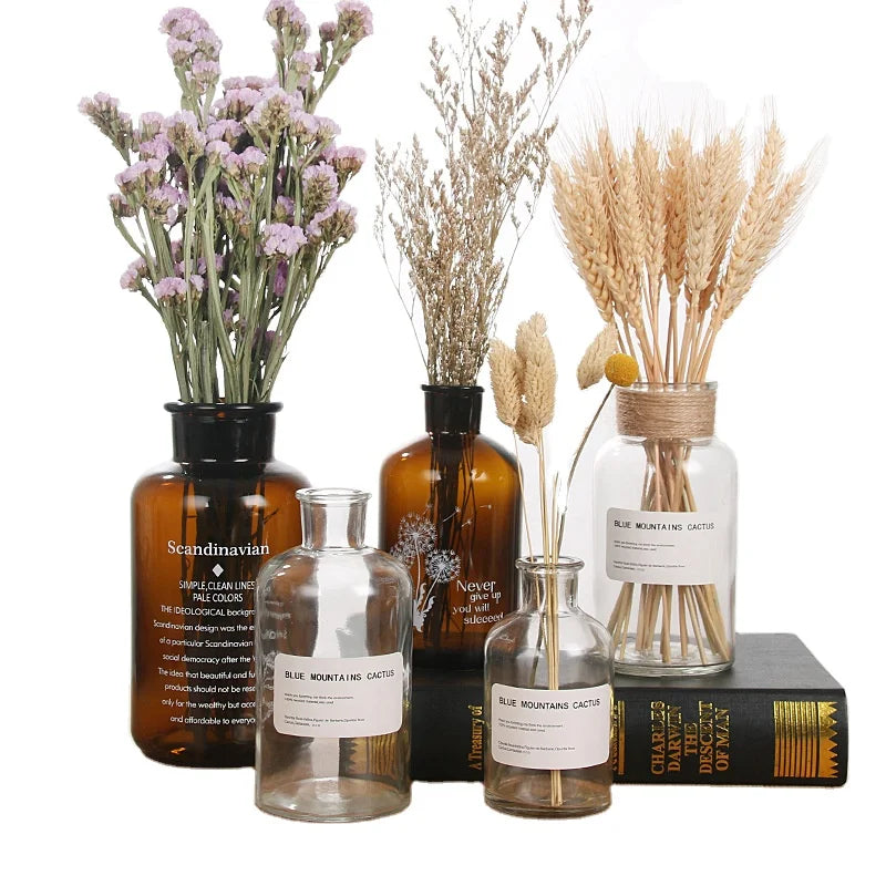 Brown Glass Flower Vases Small Flower Vases Boho Glass Bud Vases for Rustic Vintage Boho Room Wedding Dining Table Decor