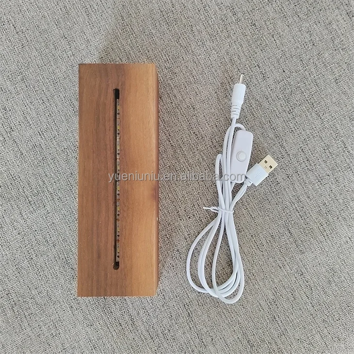 Custom DIY Rectangular LED Night Light Stand 3D Glowing Message Board Minimalist Beech Walnut Finish USB Living Room