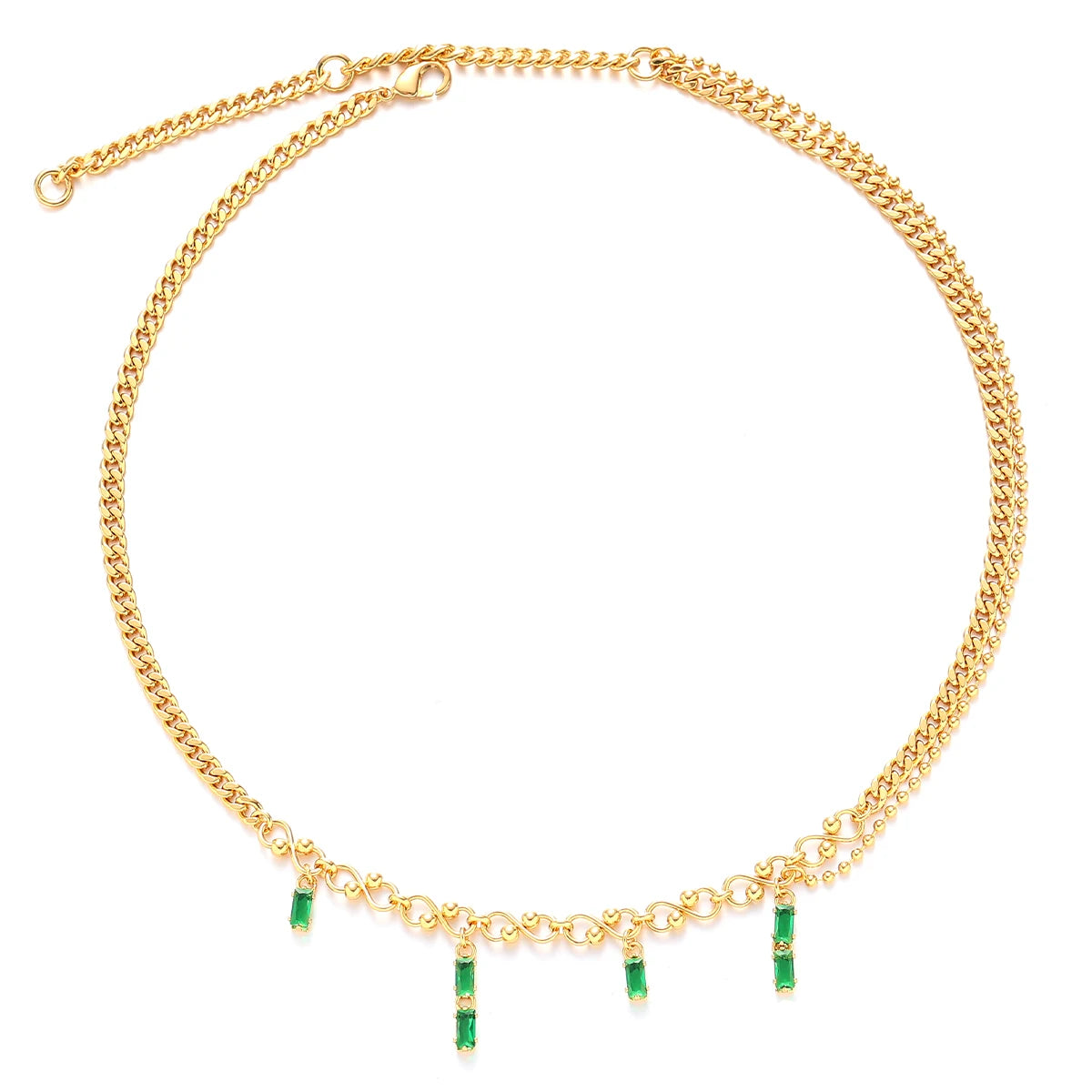 New Arrival Women's Retro INS Trendy Multi-Layer Necklace High Quality Emerald Zircon on Brass Classic Style Fine Jewelry