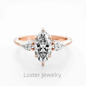 Luster Trilogy Style 10K 14K 18K Gold Marquise Moissanite Diamond Three Stone 1 Carat Moissanite Ring Wedding Engagement Ring