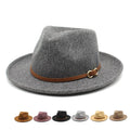 Landfond Accessory Vintage Wide Brim Felt Fedora Hat Wide Brim Panama Hats With Belt Metal Buckle Spring Autumn Winter 56-58cm
