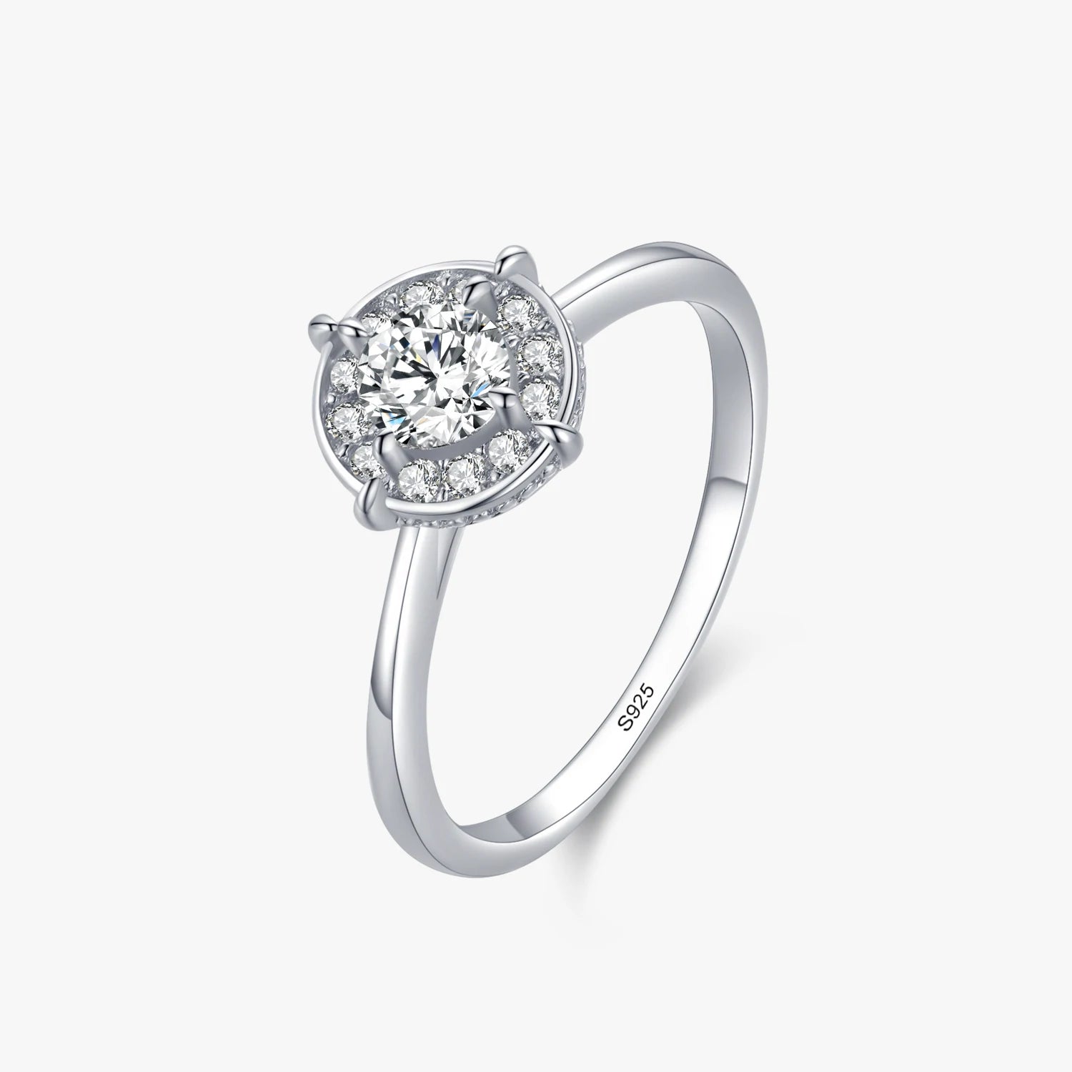 Ailmay Fashion 925 Sterling Silver Sparkling Round Clear CZ Charm Rings for Women Classic Wedding Statement Jewelry