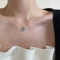 Ocean & Moonlight Necklace 925 Sterling Silver with Oval Aquamarine & Moonstone a Tranquil Glow of Serene Harmony