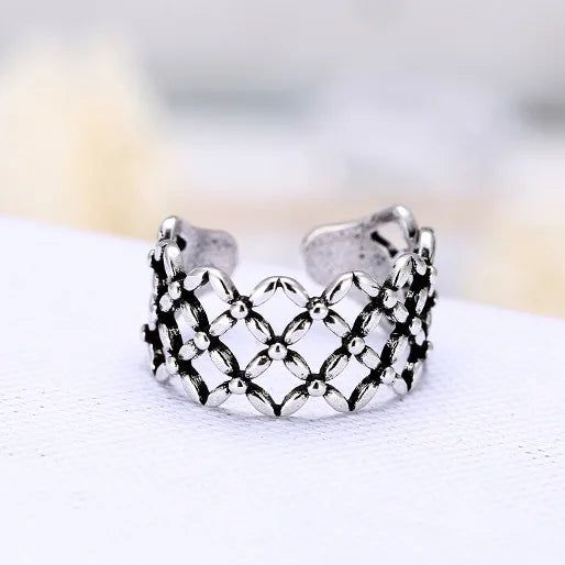 925 Sterling Silver Opening Ring Temperament Four Leaf Flower Retro Personality Simple Versatile Accessories Wholesale