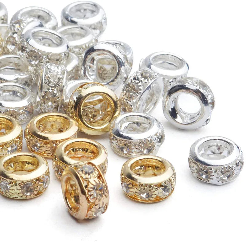 10mm Spacer Crystal Rhinestone Beads Large Hole Brass Rondelle Beads for European Bracelet Snake Chain Loose Nature Crystal