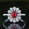 SGARIT Jewelry Genuine Ruby Gemstone Ring GUILD Certificate 18K White Gold 0.65CT Oval Shape Natural Pigeon Blood Red Ruby Ring