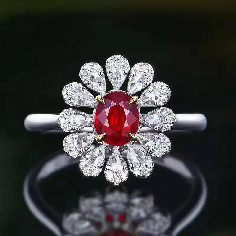 SGARIT Jewelry Genuine Ruby Gemstone Ring GUILD Certificate 18K White Gold 0.65CT Oval Shape Natural Pigeon Blood Red Ruby Ring