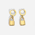14K Gold Plated Stylish Lock Pendant Hoop Earrings Trendy Unisex 316L Stainless Steel