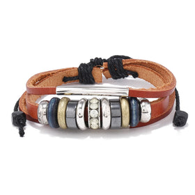 Wholesale Trendy Leather Bracelets with Plastic Diamond Beads Fashion Charm Bracelets for Men and Women Personalized Style