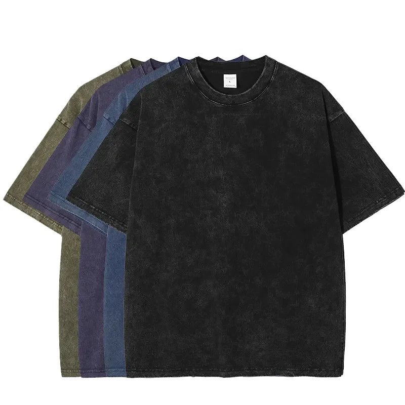 High Quality 100% Cotton Men's T-Shirt Custom Acid Wash Vintage Print Pattern Hip Hop Knitted 250Gsm Heavyweight Digital