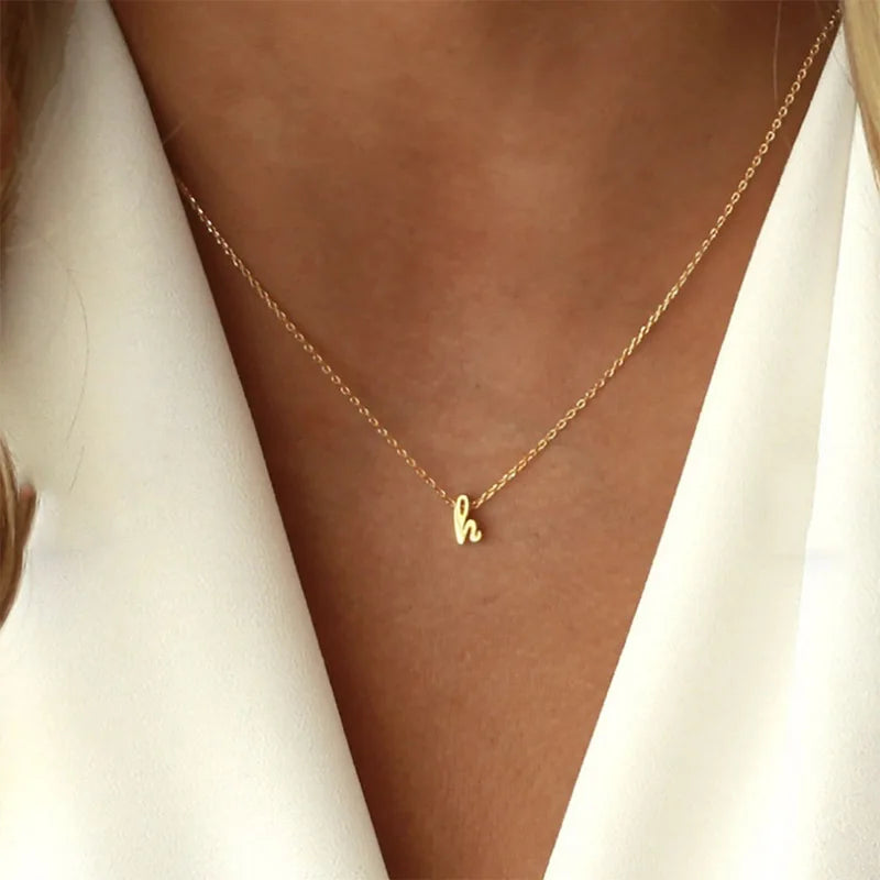 A-Z 26 Letters Tiny Initial Charm Necklace 18K Gold Plated Stainless Steel for Women Party Wedding Anniversary Jewelry