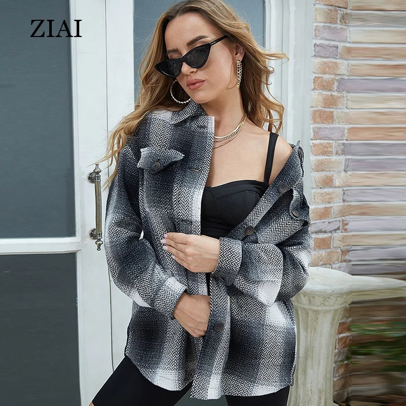 Wholesale Custom Woolen Check Shirt Jacket Casual Fashion Warm Autumn Jacket Woolen Jacket
