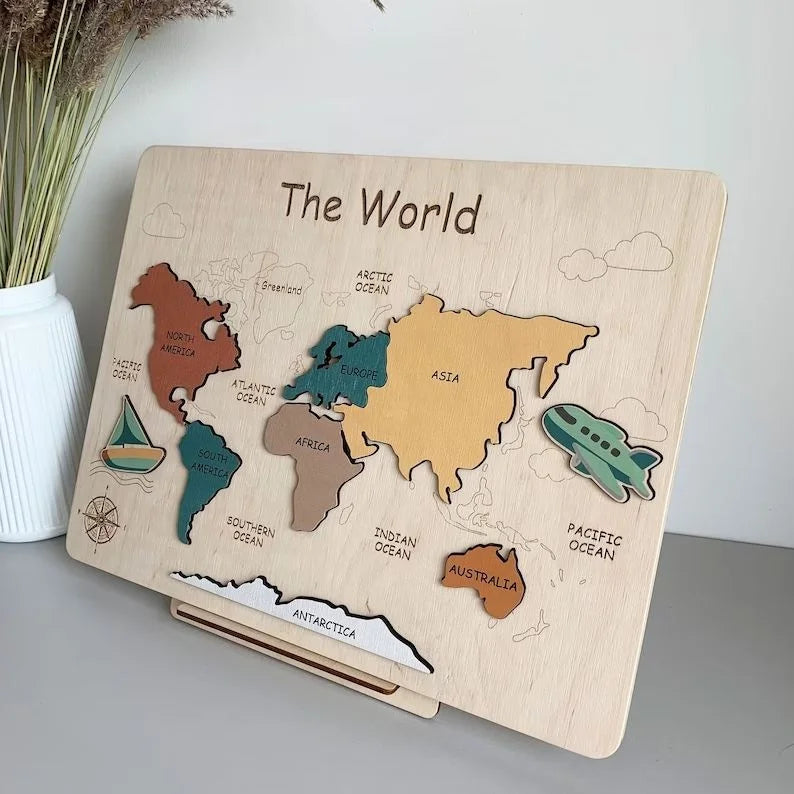 Wooden Children's Educational Montessori Toys Children's Educational Wooden World Puzzles