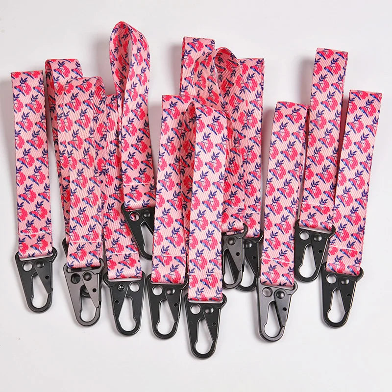 Pink Anime Wrist Lanyard Promotional Custom Holiday Polyester Hand Short Wrist Straps Key Chain Lanyard