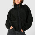 Custom Fuzzy Winter Sherpa Zipper Warm Plain Oversize Outdoor Jackets Zip up Sweater Cropped Fleece Jacket Women