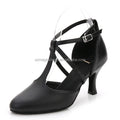 Wedopus Latin Dance Shoes Woman Microfiber Leather Black 7CM