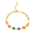 French Vintage INS Style 18k Gold Plated Stainless Steel Fashion Jewelry Round Opal Colored Gem Bracelet