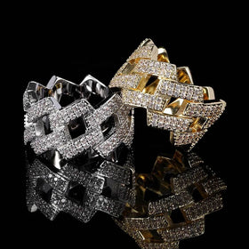 Hip Hop Iced Rhombus Design Men's Prong Setting Rhodium Plated Brass Lab Created Full Cubic Zircon Charm Engagement Ring for