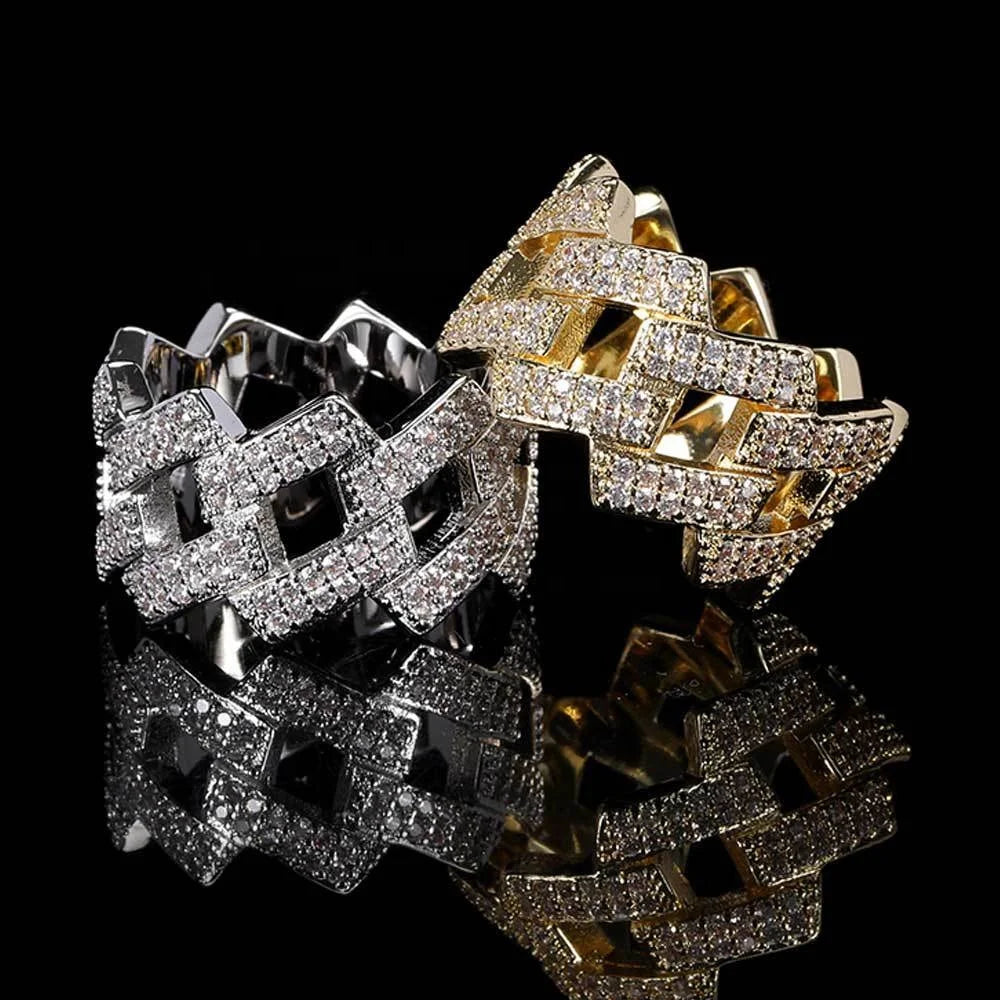 Hip Hop Iced Rhombus Design Men's Prong Setting Rhodium Plated Brass Lab Created Full Cubic Zircon Charm Engagement Ring for