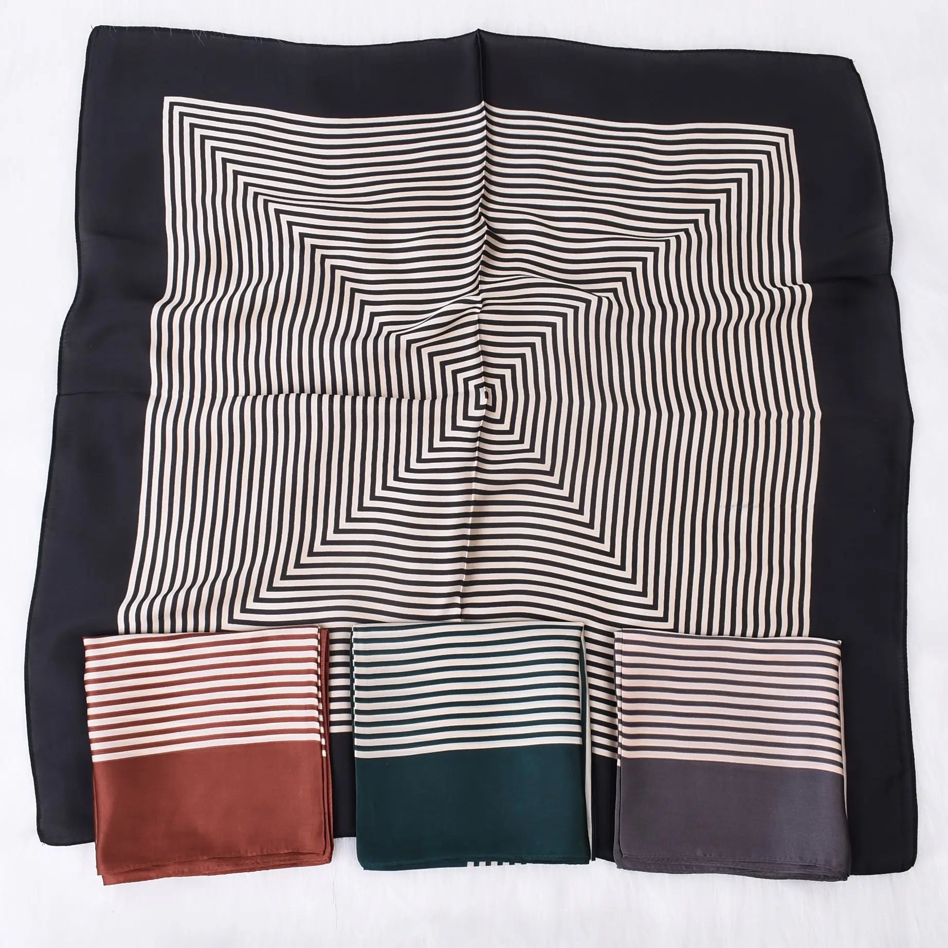 2025 Spring New Arrival Custom Digital Printed Striped Luxury Multi-Functional Satin Bandana 70x70cm Square Scarf