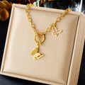 New Trendy Stainless Steel Butterfly Pendant Necklace Non Tarnish 18k Gold Plated Necklace With OT Toggle Clasp for Women Lady